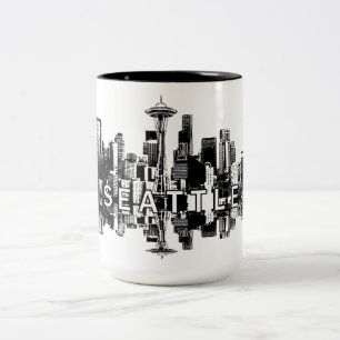 Tasse 2 Couleurs Seattle, Washington skyline à encre noire