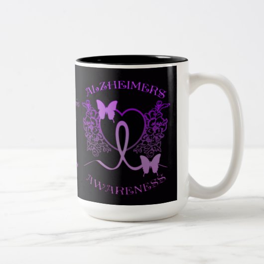 Tasse 2 Couleurs Sensibilisation à l'Alzheimer Papillons pourpres M (Droit)