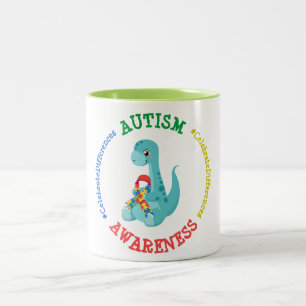 Tasse 2 Couleurs Sensibilisation sur l'autisme Dinosaures