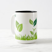 Tasse 2 Couleurs Serene Nature Green Feuilles & Gris Design (Devant gauche)