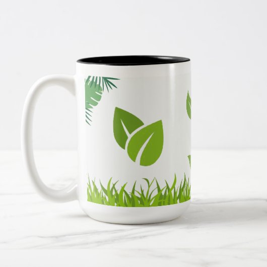 Tasse 2 Couleurs Serene Nature Green Feuilles & Gris Design (Gauche)