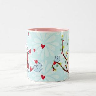 Tasse 2 Couleurs Shabby Chic Floral et Coeurs