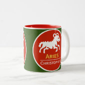 Tasse 2 Couleurs Signe Aries Zodiac Star avec le nom du propriétair (Devant droit)