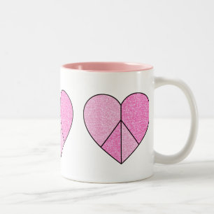 Tasse 2 Couleurs SIGNE DE parties scintillant DE LA PAIX Coeurs