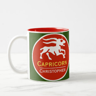 Tasse 2 Couleurs Signe du zodiaque Capricorne avec le nom du propri