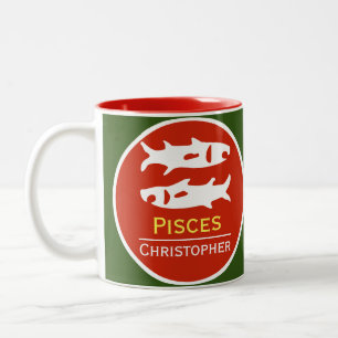 Tasse 2 Couleurs Signe du zodiaque Poissons avec le nom du propriét