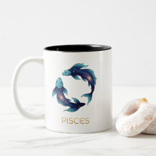 Tasse 2 Couleurs "Signe du zodiaque Poissons personnalisé Nom et tr