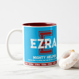 Tasse 2 Couleurs Signification du nom Ezra sports monogramme bleu b