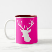 Tasse 2 Couleurs Silhouette blanche de tête de cerfs communs - rose (Gauche)