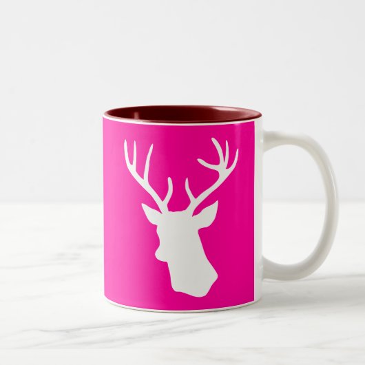 Tasse 2 Couleurs Silhouette blanche de tête de cerfs communs - rose (Droit)
