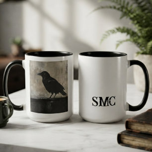 Tasse 2 Couleurs Silhouette de corbeau onyx gothique sombre et luna