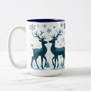 Tasse 2 Couleurs Silhouette de la famille des rennes bleus dans la