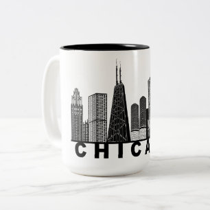Tasse 2 Couleurs Silhouette de l'horizon de Chicago 