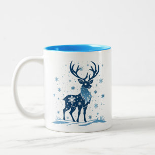 Tasse 2 Couleurs Silhouette de renne bleu dans une scène de Noël en