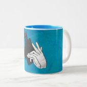 Tasse 2 Couleurs Silhouette main Billy Chèvre bleu (Devant droit)