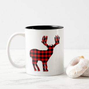 Tasse 2 Couleurs Silhouette noire rouge de mâle de cerfs communs d