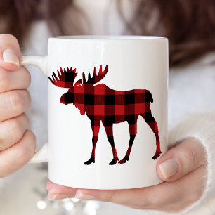 Tasse 2 Couleurs Silhouette rouge d'orignaux de Noël de plaid de