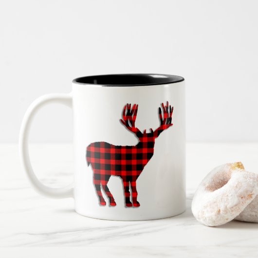 Tasse 2 Couleurs Silhouette rouge noire de cerf (Avec donut)
