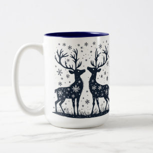 Tasse 2 Couleurs Silhouettes de rennes sous la neige de Noël qui to