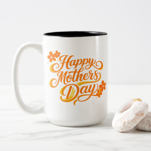Tasse 2 Couleurs Simple Bonne Fête des Mères Floral Calligraphie   
