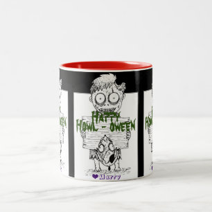 Tasse 2 Couleurs Simple Éffrayant Halloween Famille Happy Howl-owee