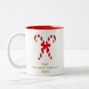 Tasse 2 Couleurs Simple élégant Bonbon Noël Nom de famille