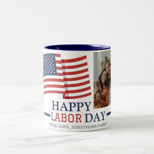 Tasse 2 Couleurs Simple Elegant Happy Labor Day avec drapeau améric