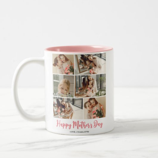 Tasse 2 Couleurs Simple Elégant Mothers Day Photo Collage (Gauche)