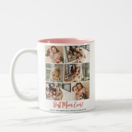 Tasse 2 Couleurs Simple Elégant Mothers Day Photo Collage (Gauche)
