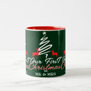 Tasse 2 Couleurs Simple Élégant   Premier Noël en tant que M. et Mm