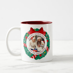 Tasse 2 Couleurs Simple élégante couronne de Noël Photo Nom de fami