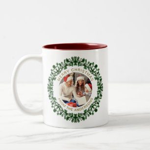 Tasse 2 Couleurs Simple élégante couronne de Noël Photo Nom de fami