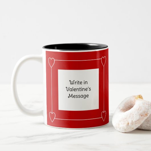 Tasse 2 Couleurs Simple Hearts Valentine's Day Ajouter un message à (Avec donut)