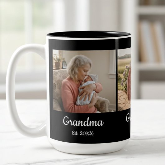 Tasse 2 Couleurs Simple Script Grandma Est. 3 Photo Year