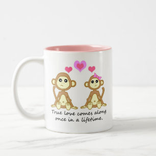 Tasse 2 Couleurs Singes mignons - l'amour vrai vient le long une