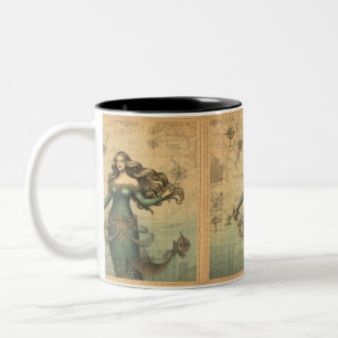 Tasse 2 Couleurs Sirène Sur La Carte Vintage