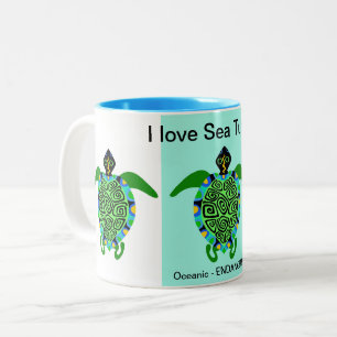 Tasse 2 Couleurs Siroter du café ! J'adore Sea TURTLES - bleu aqua