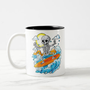 Tasse 2 Couleurs Skeleton Surf Halloween Hawaii Hawaii Hommes Hawai