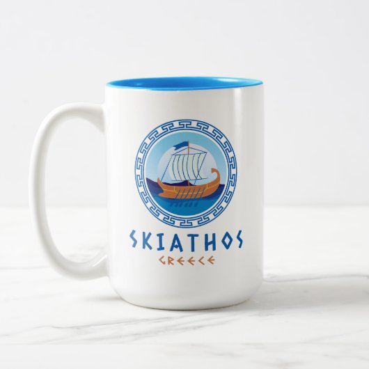 Tasse 2 Couleurs Skiathos, Grèce Design de navires grecs (Gauche)