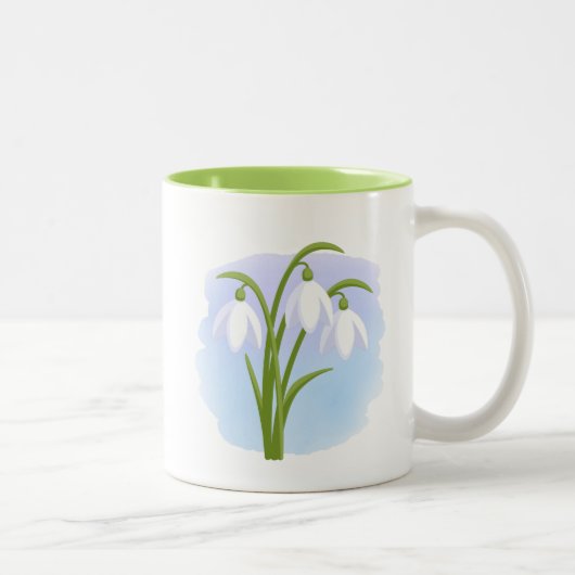 Tasse 2 Couleurs Snowdrops - Fleurs de printemps sur aquarelle bleu (Droit)