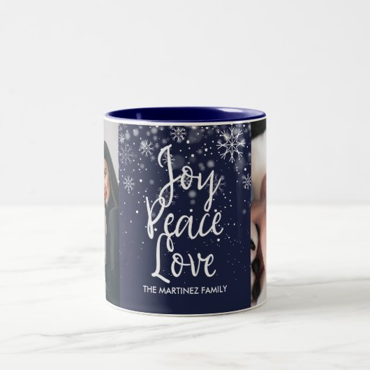 Tasse 2 Couleurs Snowflakes moderne photo de vacances et nom (Centre)