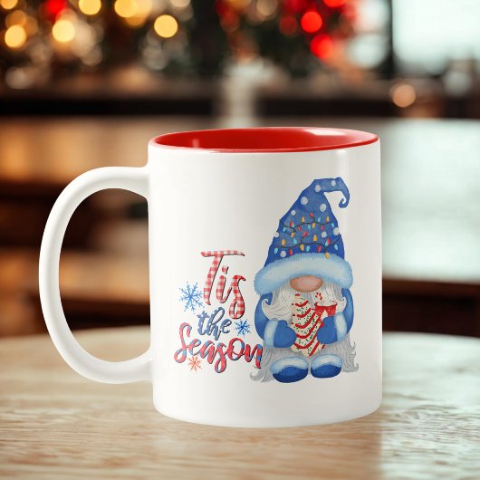 Tasse 2 Couleurs Snowflakes String Lights Red Blue Gnome Noël