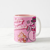 Tasse 2 Couleurs snowman pink, merry chrisnas (Devant droit)