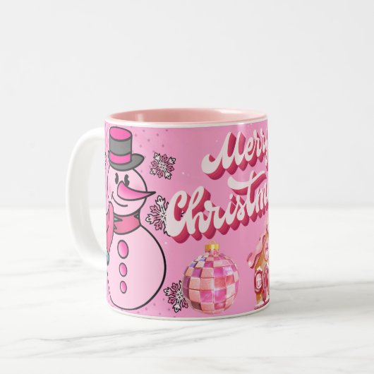 Tasse 2 Couleurs snowman pink, merry chrisnas (Devant gauche)