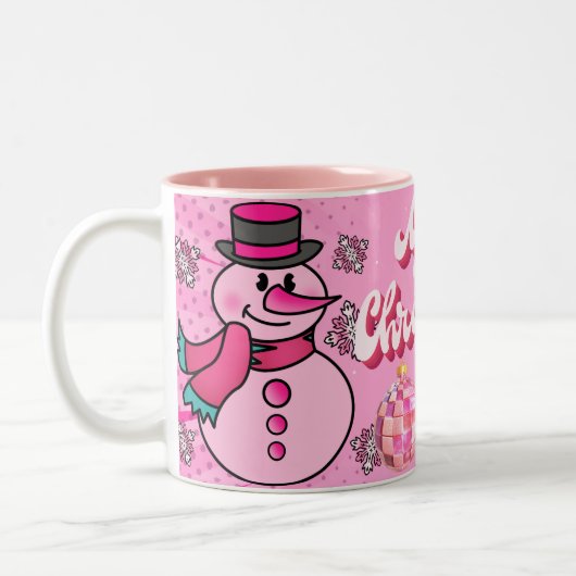 Tasse 2 Couleurs snowman pink, merry chrisnas (Gauche)