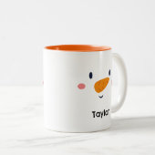 Tasse 2 Couleurs Snowman Visage Nom personnalisé Vacances (Devant droit)