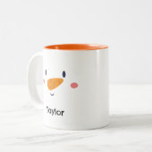 Tasse 2 Couleurs Snowman Visage Nom personnalisé Vacances (Devant gauche)