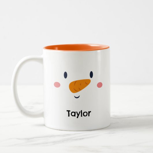 Tasse 2 Couleurs Snowman Visage Nom personnalisé Vacances (Gauche)