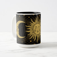 Soleil et lune céleste vintages sur noir
