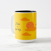 Tasse 2 Couleurs Soleil orange dans un ciel doré : (Devant gauche)